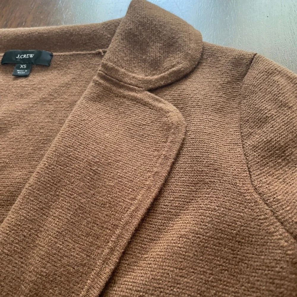 J.Crew Sweater Blazer Womens XS Brown Open Front Merino Wool Blend Preppy